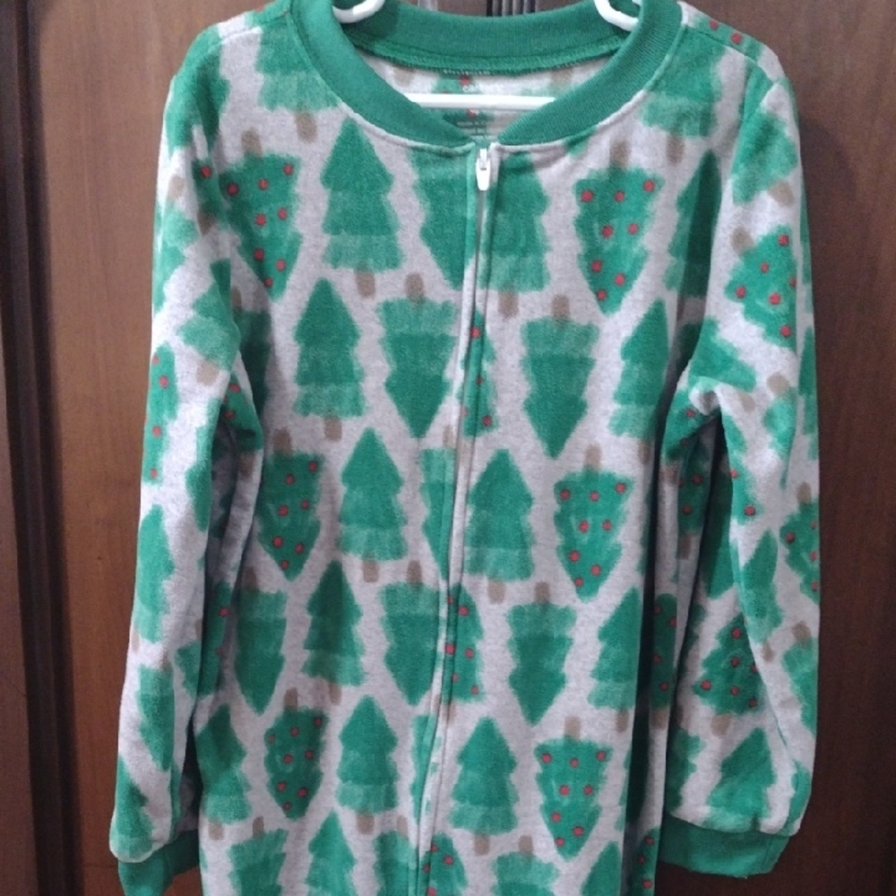 Green and Gray Christmas Tree  feet pj's Size 8